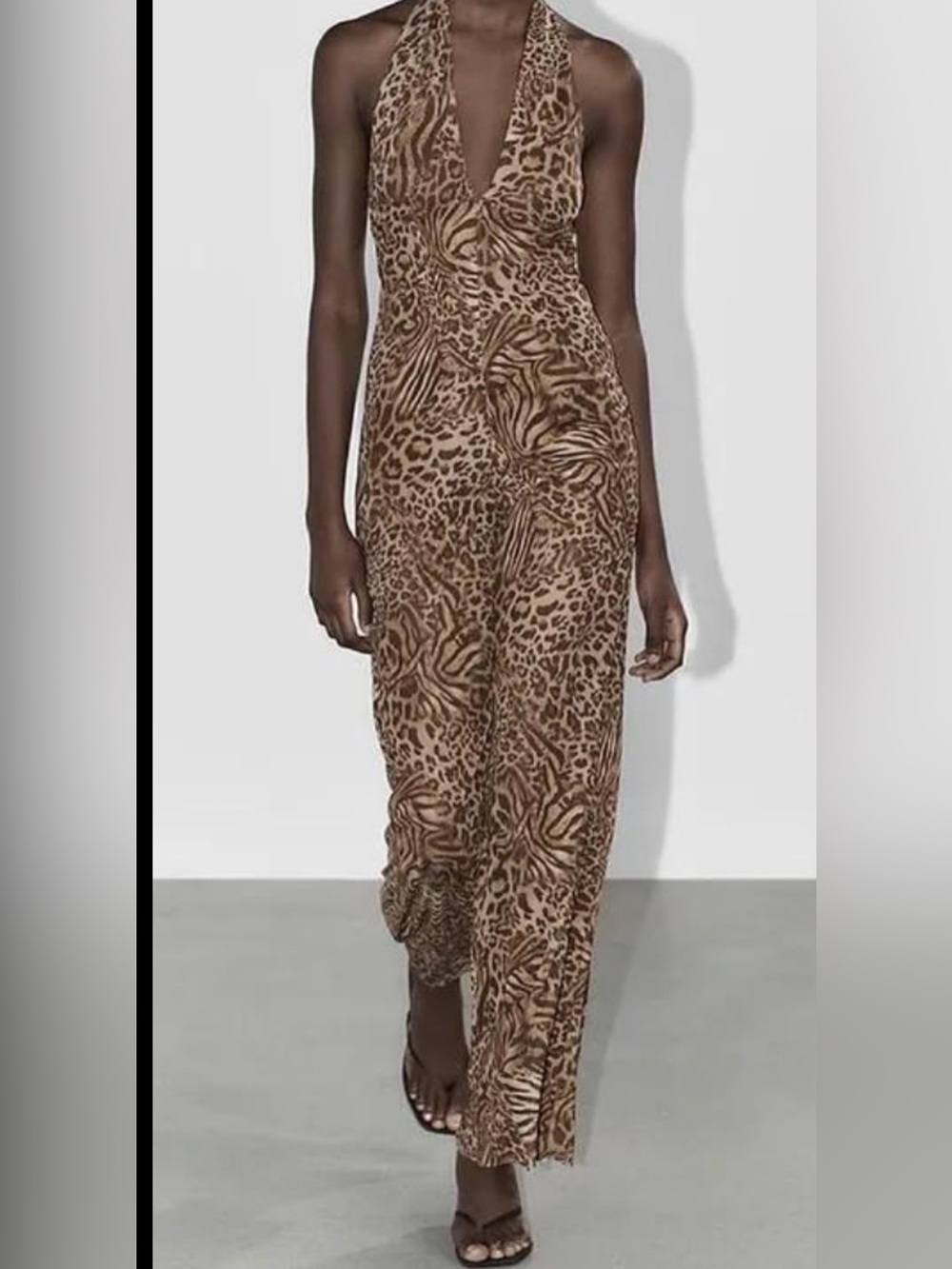 Zara Brown Animal Print Wide-Leg Jumpsuit